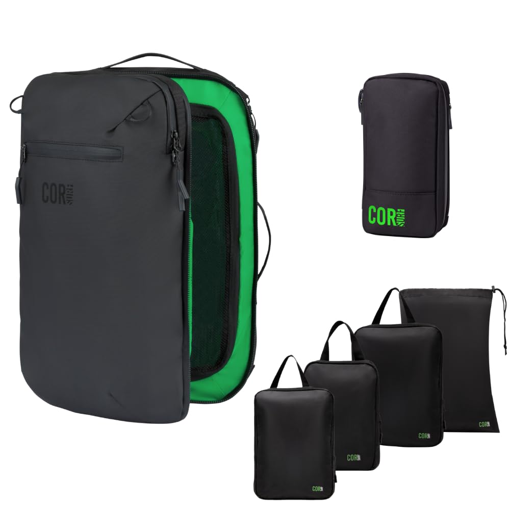 Carry On Travel Backpack Bundle | Island Hopper Travel Backpack with Toiletry Bag and Compression Packing Cube Set