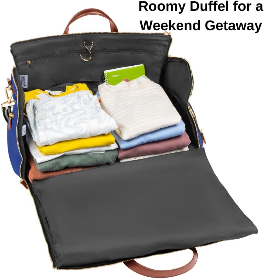 Convertible Rolling Duffel Carry On - Kendall Country Garment Weekender Bag with Wheels and Handle Shoe Pouch Convertible Garment Bag for Travel Midnight Blue, 20 inch