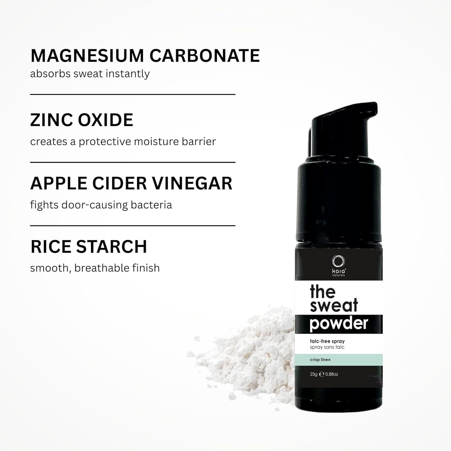 Kaia Naturals The takesumi Detox® The Sweat Powder Talc Free Spray – Crisp Linen, Talc-Free Magnesium Powder, Sweat Control for Body & Underarms 25g/0.8 oz