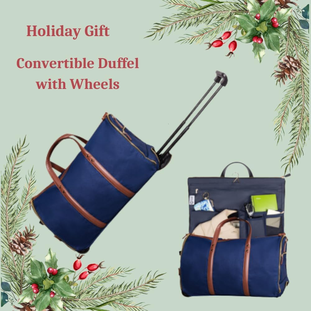 Convertible Rolling Duffel Carry On - Kendall Country Garment Weekender Bag with Wheels and Handle Shoe Pouch Convertible Garment Bag for Travel Midnight Blue, 20 inch