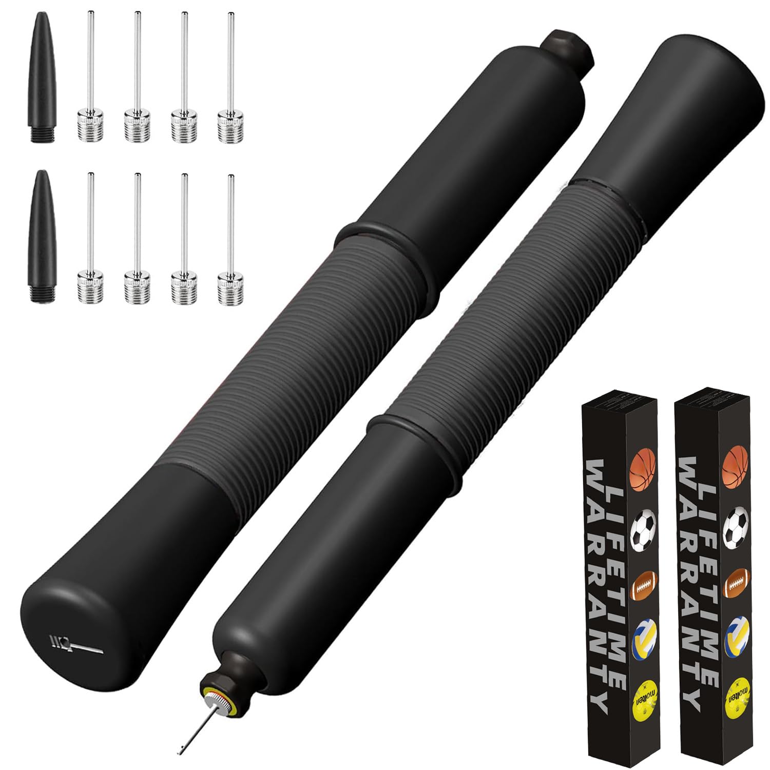 Ball Pump with Needle Storage(Never Lose Pin) Basketball Pump with 5 Needles and Extendable Cable, Soccer Football Pumps, Volleyball Pump Rugby Ball Inflator - Great for All Balls