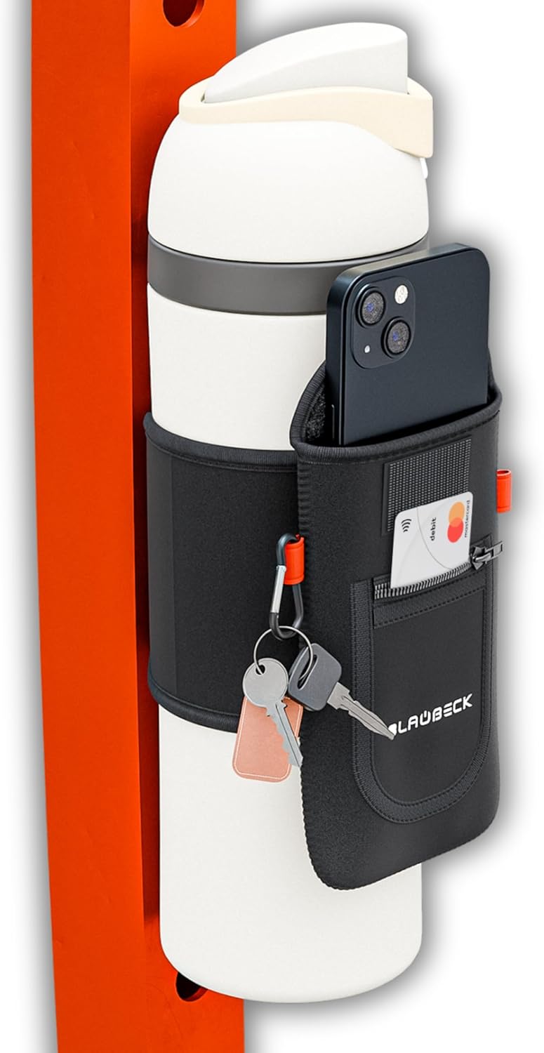 Magnetic Water Bottle Sleeve Bag and Large Pocket Phone Holder for Gym - Black Pouch with 4 Magnets - Attach it to Any Gym Equipment & Golf Carts - Magnetic Bag Mount for Phones - Gym Essentials