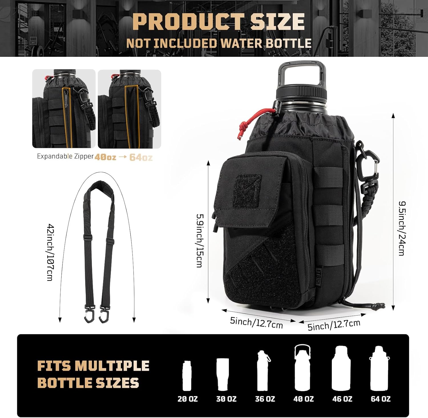 Magnetic Gym Bag for Men,Magnetic Gym Water Bottle Bag with Phone Pockets&40 64oz Multiple Size, Water Bottle Holder with Adjustable Shoulder, Ideal for Fitness,Sports,Travel