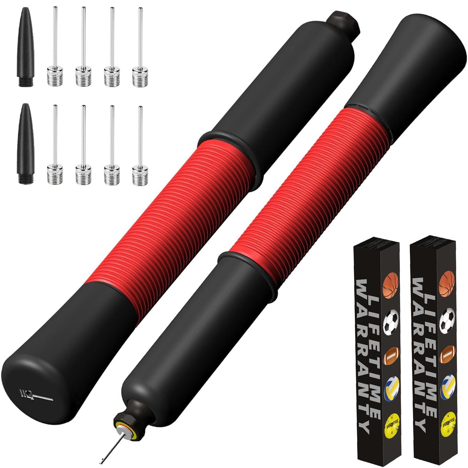 Ball Pump with Needle Storage(Never Lose Pin) Basketball Pump with 5 Needles and Extendable Cable, Soccer Football Pumps, Volleyball Pump Rugby Ball Inflator - Great for All Balls