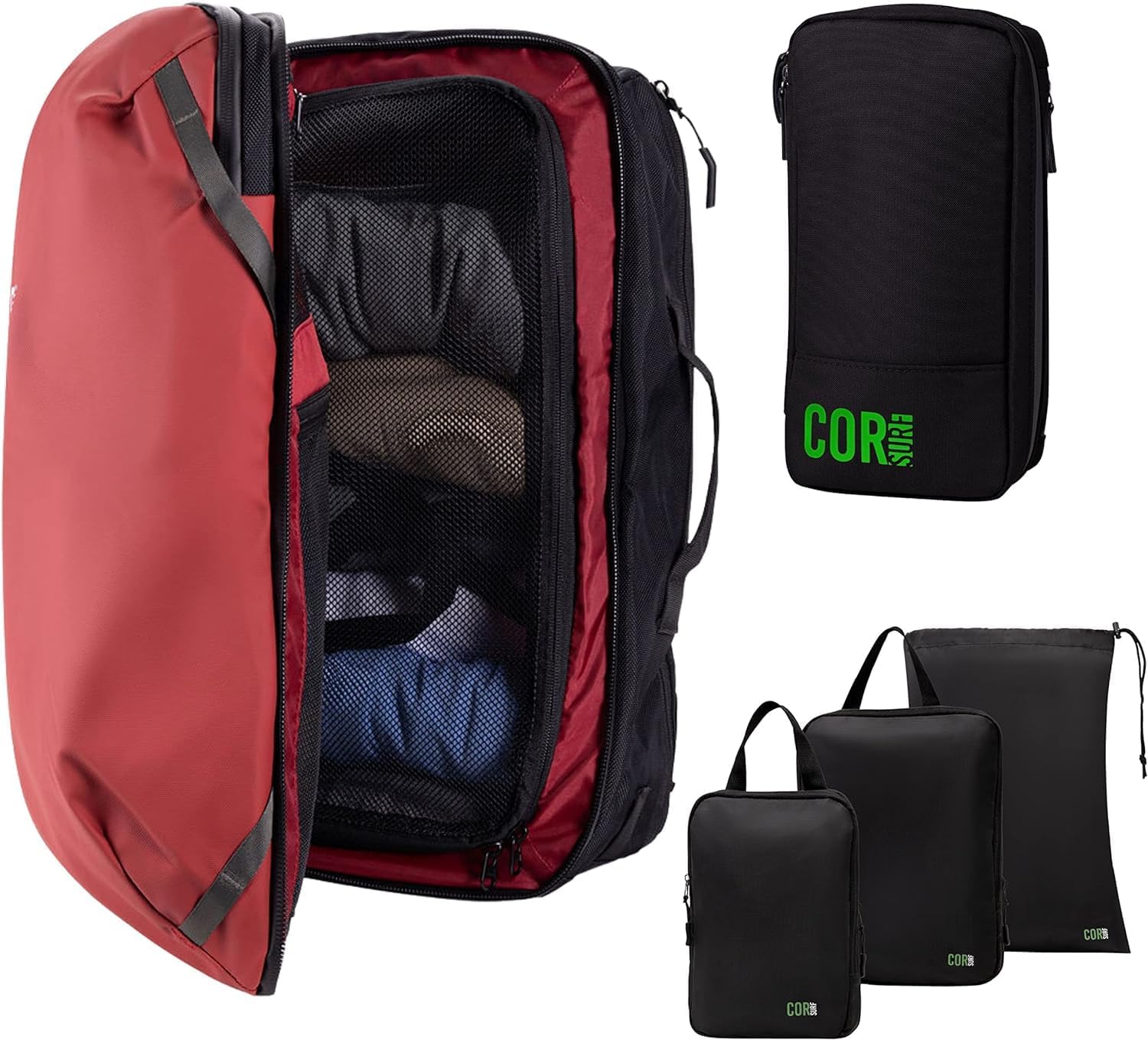 Carry On Travel Backpack Bundle | Island Hopper Travel Backpack with Toiletry Bag and Compression Packing Cube Set