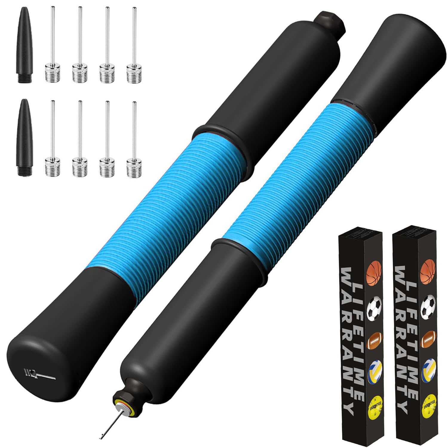 Ball Pump with Needle Storage(Never Lose Pin) Basketball Pump with 5 Needles and Extendable Cable, Soccer Football Pumps, Volleyball Pump Rugby Ball Inflator - Great for All Balls