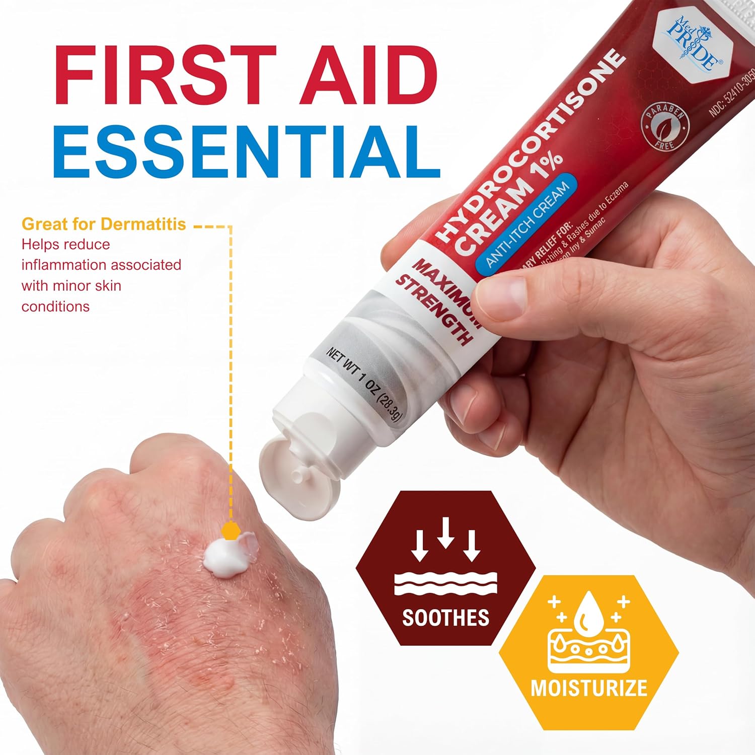 MED Pride Hydro Cortisone (Hydrocortisone) Cream 1% OTC Bulk Pack of 4 X 1 Oz Anti-Itch Ointment for Rash, Eczema, Bug Bites