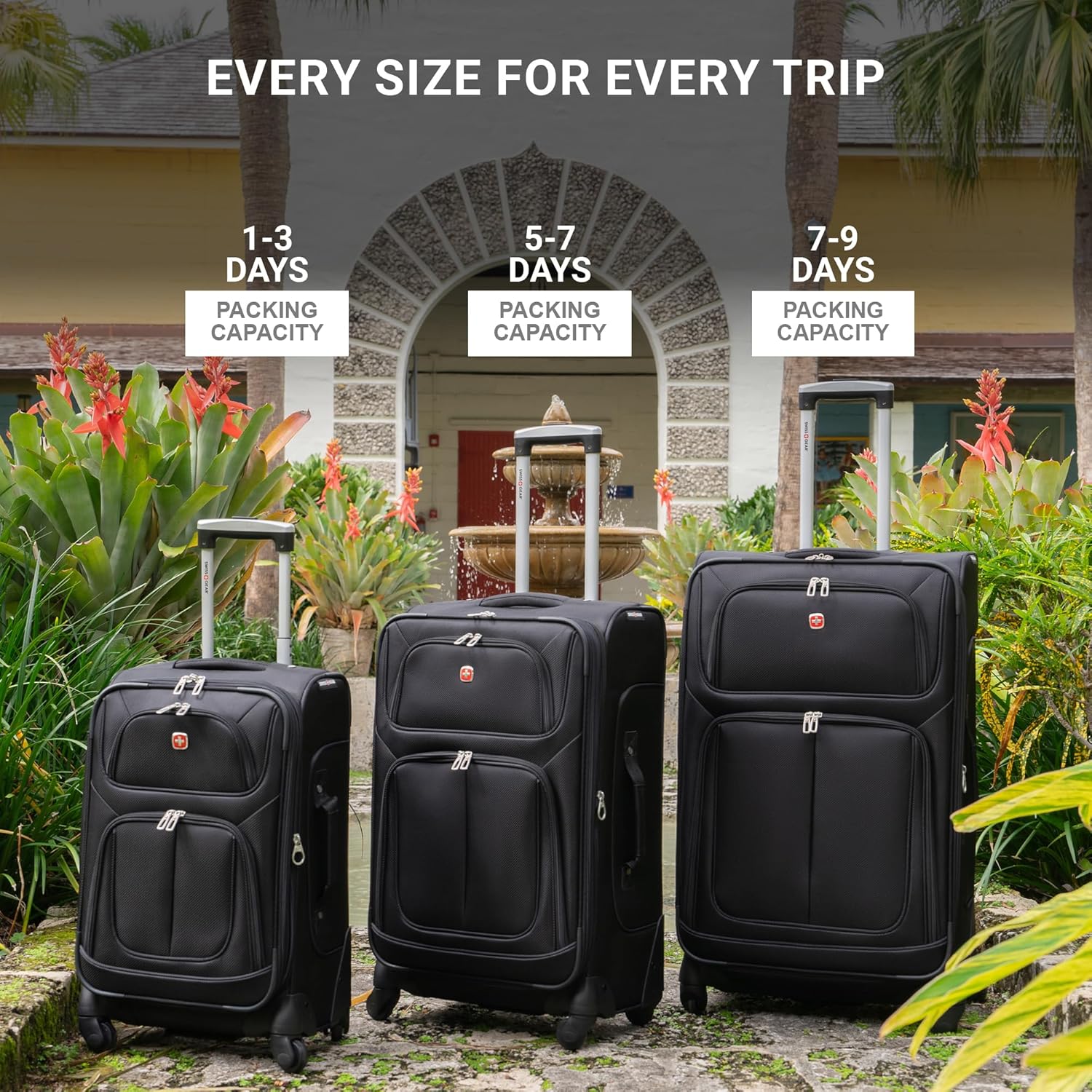 SwissGear Sion Softside Expandable Luggage – Carry-On Suitcase with 360 Degree Wheels & Retractable Handle – 21 Inch, Perfect for 1-3 Night Trips – Black