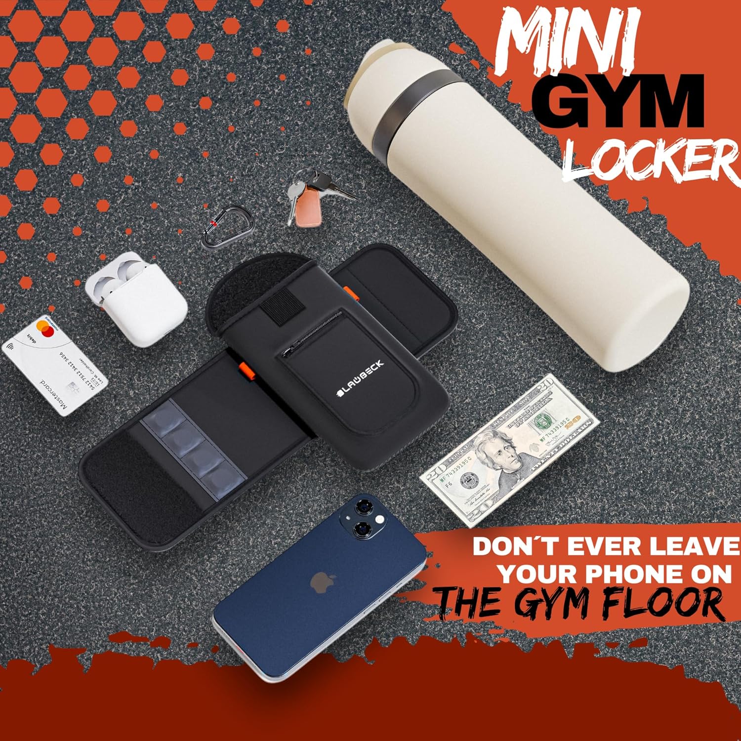 Magnetic Water Bottle Sleeve Bag and Large Pocket Phone Holder for Gym - Black Pouch with 4 Magnets - Attach it to Any Gym Equipment & Golf Carts - Magnetic Bag Mount for Phones - Gym Essentials